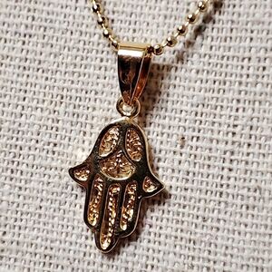 Hamsa Heavy Gold Plated Necklace Jewish Protection Hand Palm Jewelry NEW